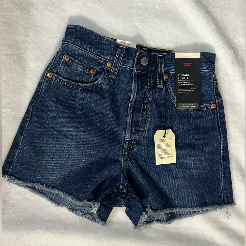Levi's Button Fly Mid Rise Blue Denim Shorts Women's Cut Out Size 24